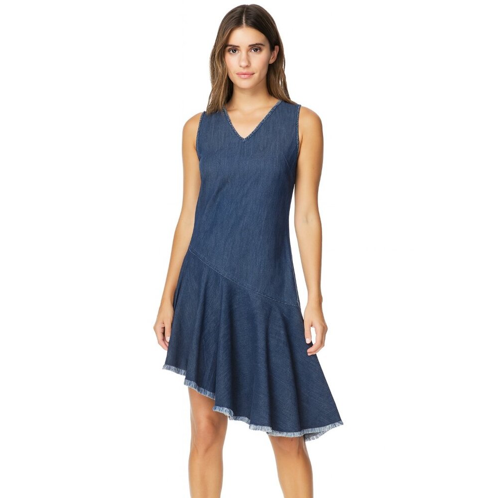 NWoT Cloth & Stone Dark Tencel Denim Fray Hem Asymmetrical Sleeveless Dress XS